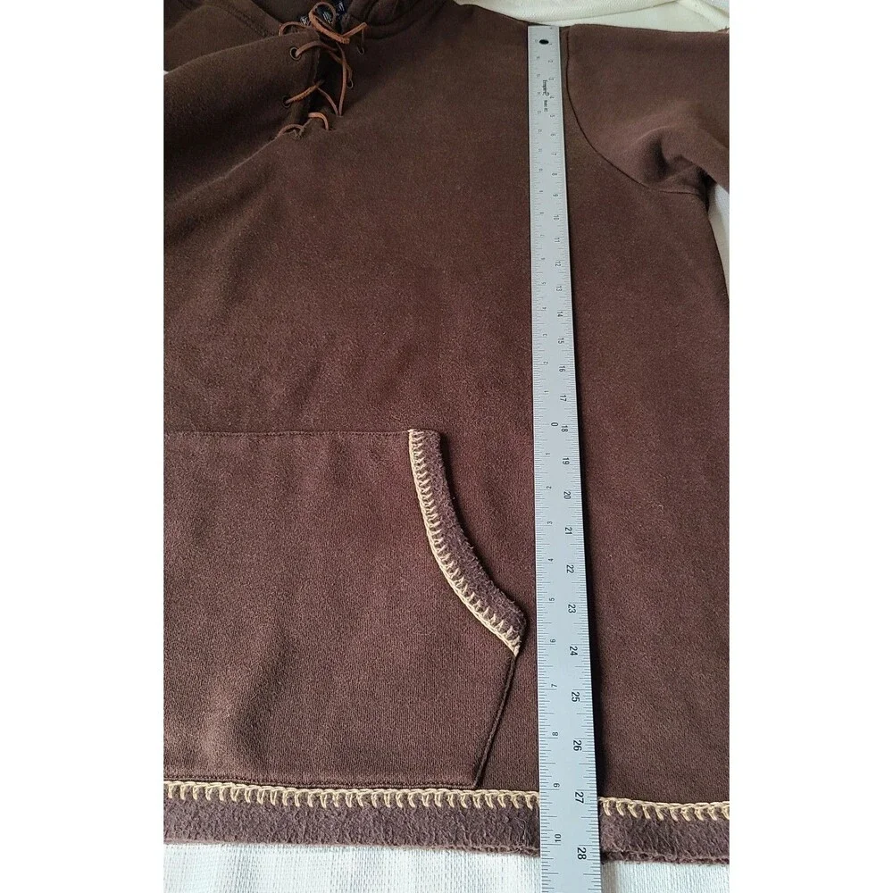 Vintage Polo Jeans Co Ralph Lauren Hoodie Mens L Brown Lace Up Pullover Fleece